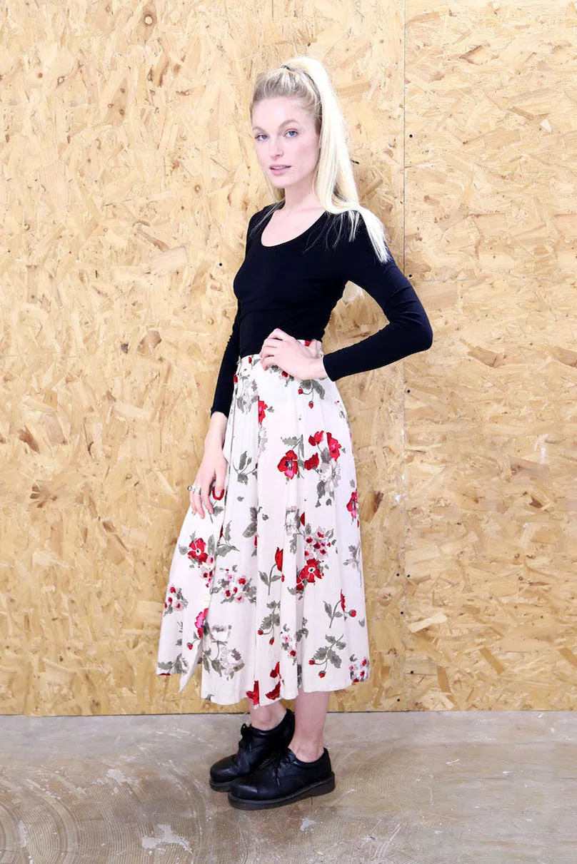 90s Button Down Floral Maxi Skirt