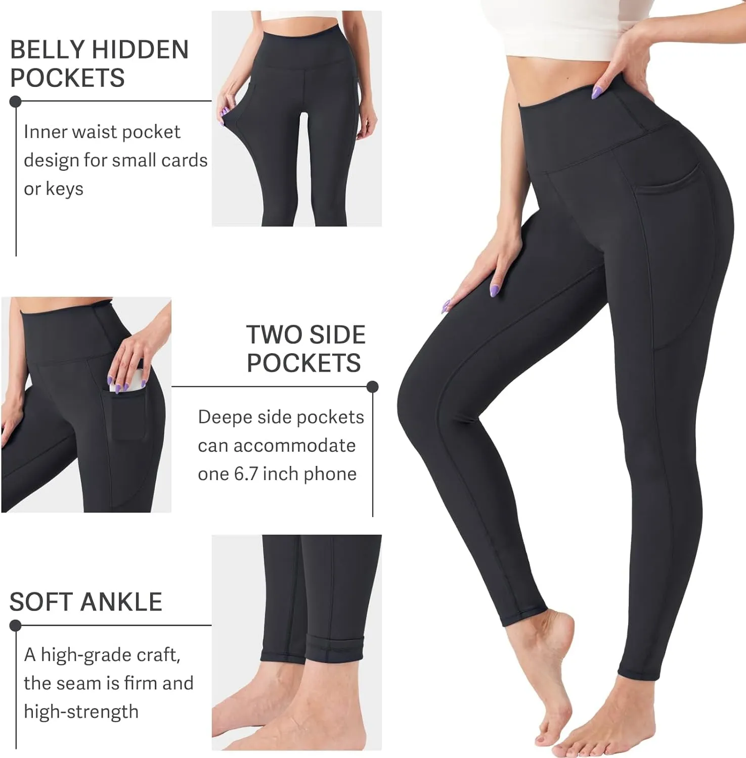 ALWAYSONE Yoga Leggings for Women High Waisted Tummy Control Yoga Pants Workout Leggings with Pockets Athletic Sports Gym