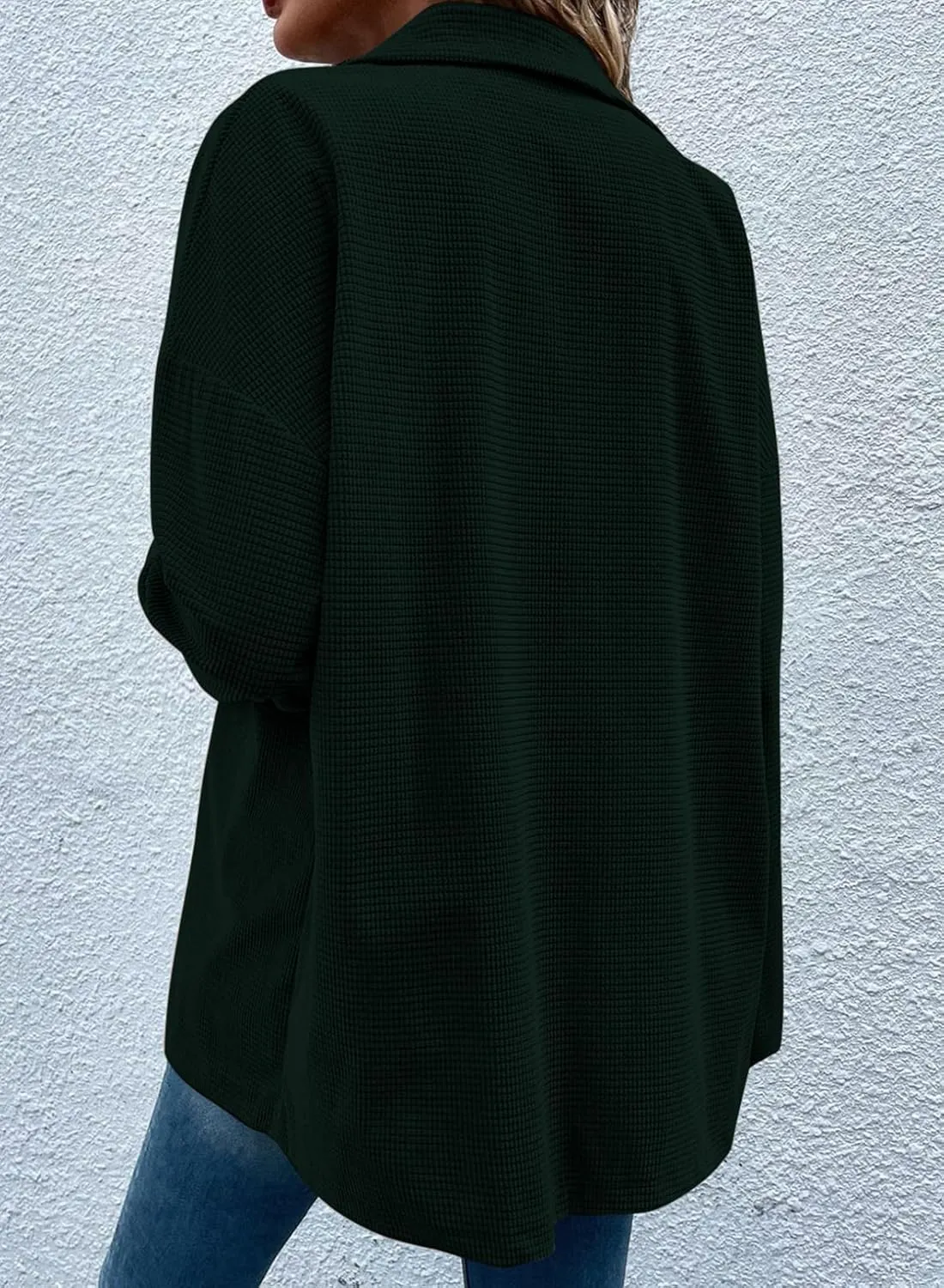 Astylish Womens Waffle Knit Long Shacket Jacket Oversized Casual Blouses Button Down Collared Dressy Shirts