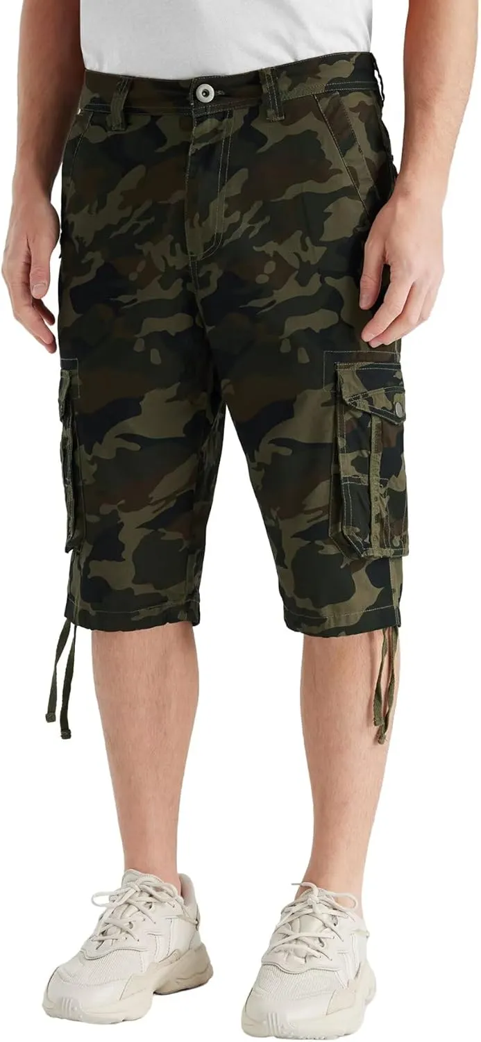 BEST SOUTH Men's Long Cargo Shorts Casual Below Knee 13 Inches Capri Shorts Relaxed Fit with Pockets