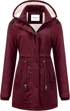 Chrisuno Women's Mid-Length Parka Winter Outerwear Jacket Soft Fleece Warm Snow Coat