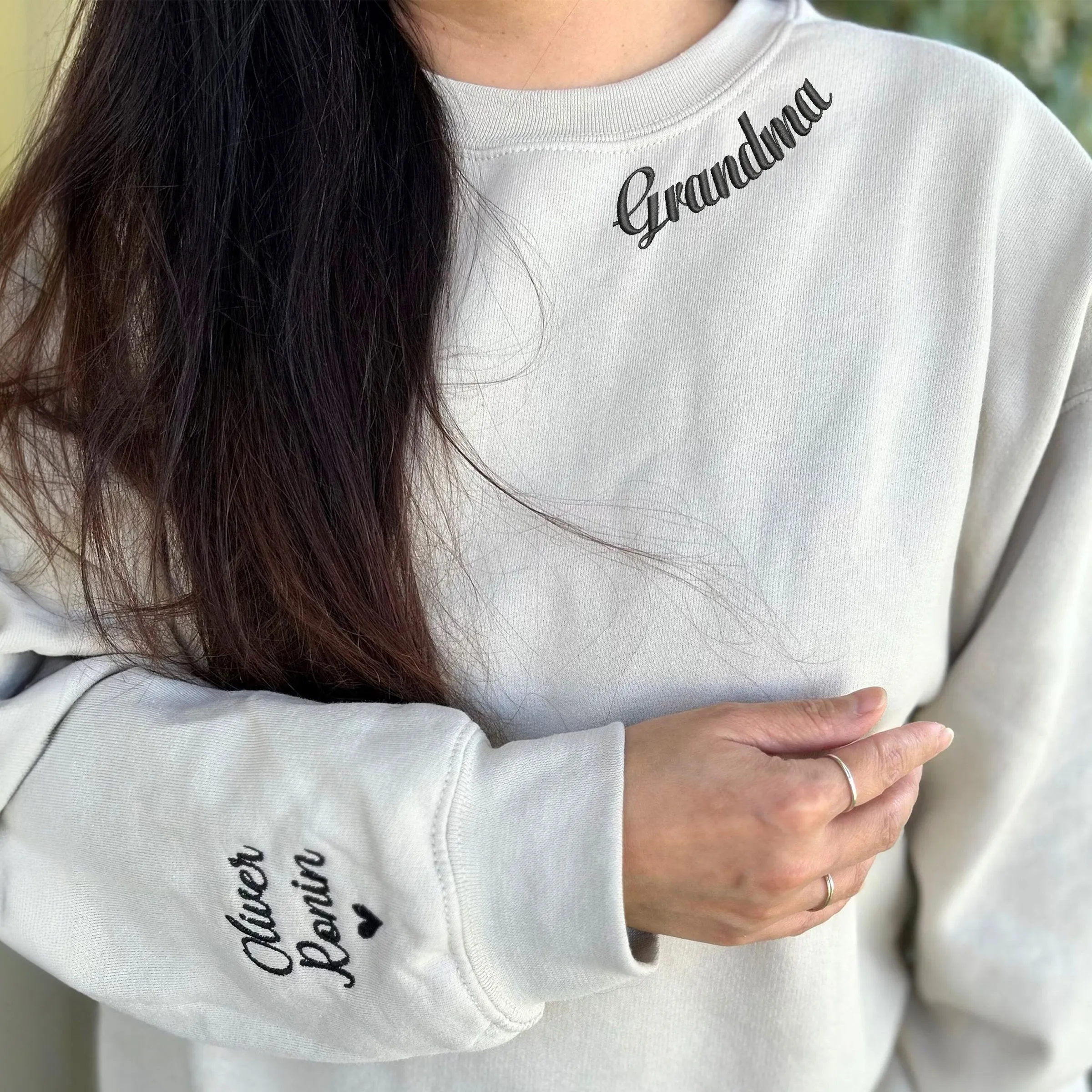 Custom Embroidered Grammie Sweatshirt with Names on Sleeve, Personalized Gift for Grammie