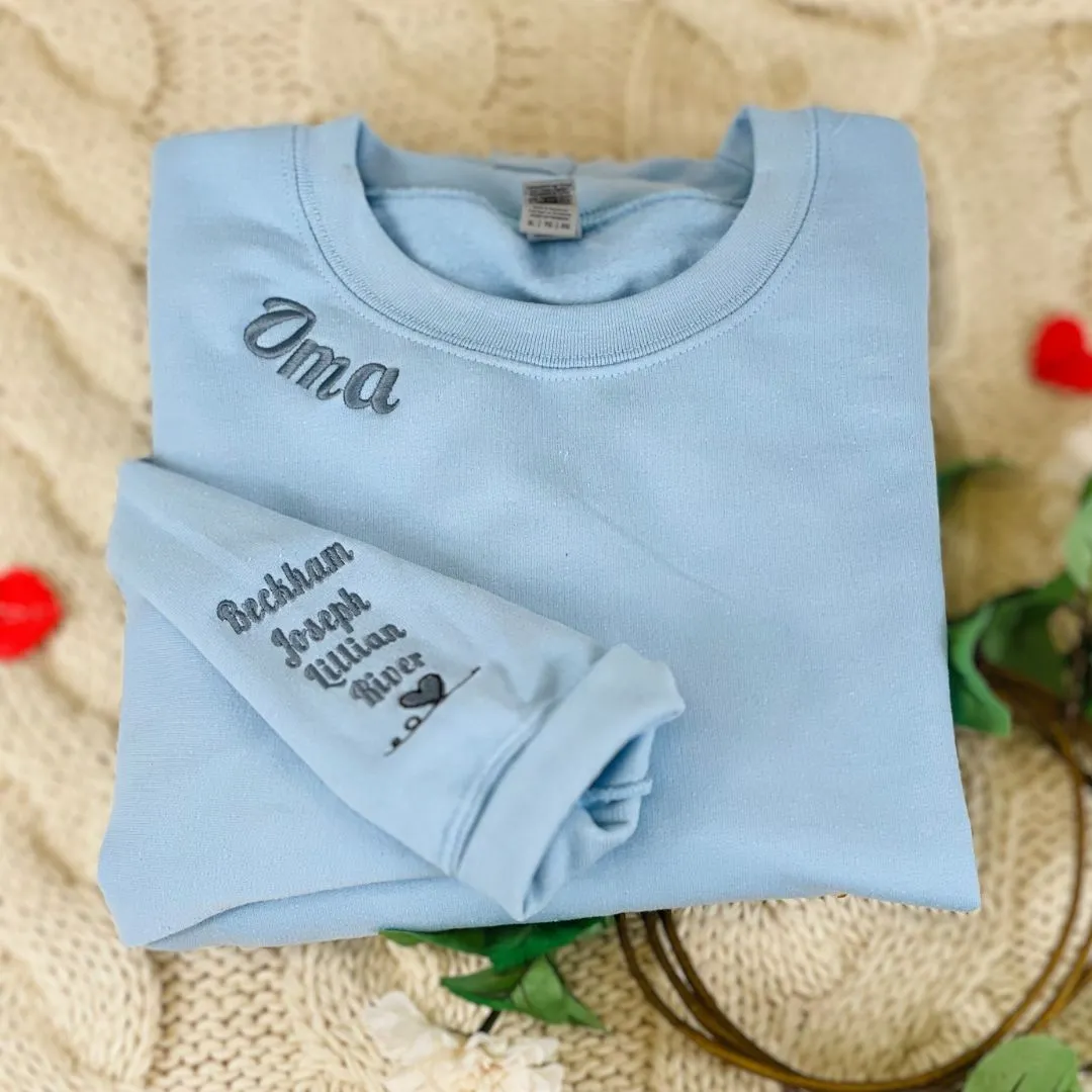Custom Embroidered Grammie Sweatshirt with Names on Sleeve, Personalized Gift for Grammie