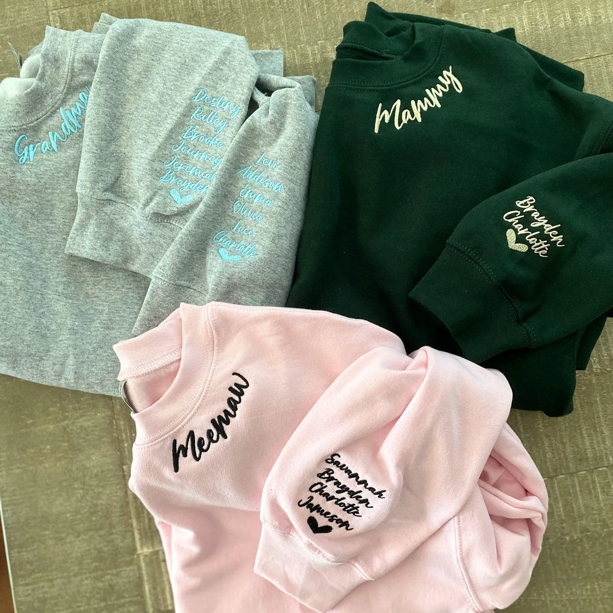 Custom Embroidered Grammie Sweatshirt with Names on Sleeve, Personalized Gift for Grammie