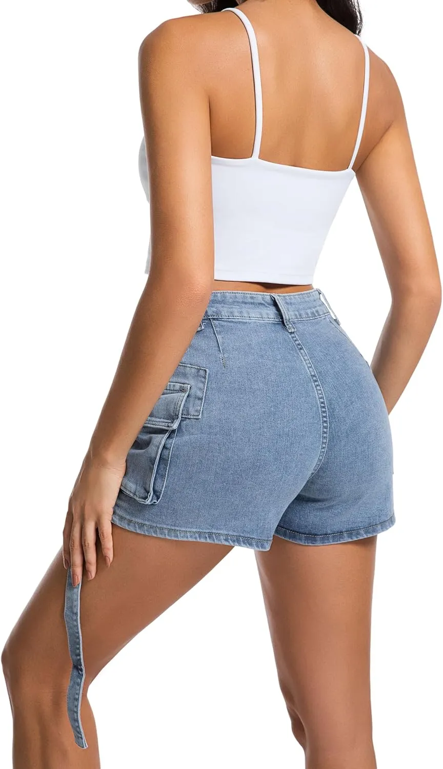Denim Skorts Skirts for Women High Waist High Stretchy Cargo Mini Y2K Pockets Jean Skirt with Shorts