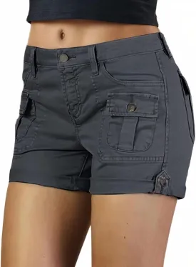 Flamingals Women's Cargo Shorts Mid Waist Trendy Summer Hiking Shorts with Flat Pocket for Women