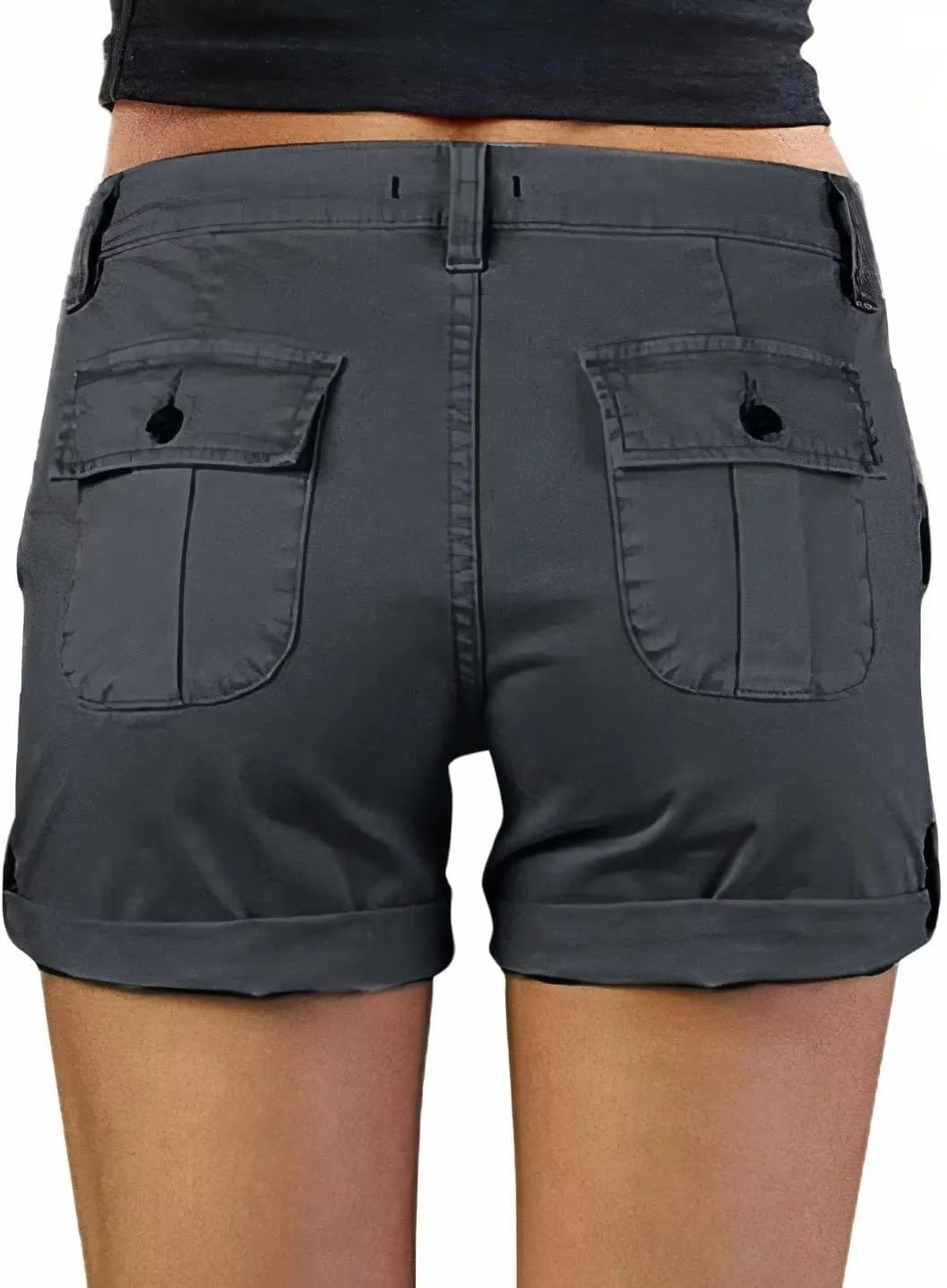 Flamingals Women's Cargo Shorts Mid Waist Trendy Summer Hiking Shorts with Flat Pocket for Women