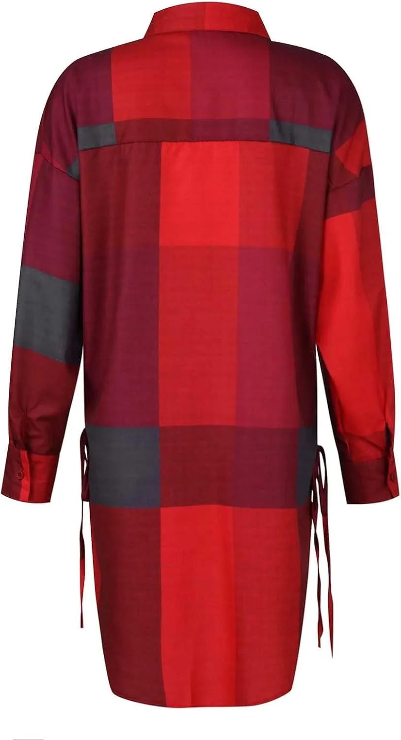 Generic Womens Long Sleeve Blouses Fashion Casual Solid/Printed Blouses & Button-Down Shirts Lapel Loose Type Womens Tops