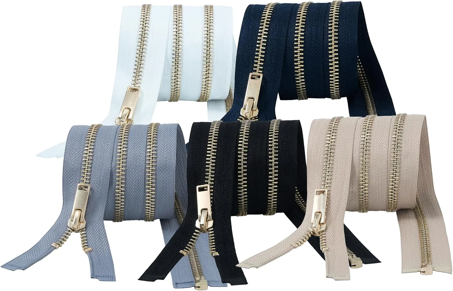 HKK #5 28 inch 5PCS Zipper Replacement for Leather Jackets, Coats, Sewing, DIY & Crafts, Metal Separating Zipper, Heavy Duty with Gold Teeth 5 Colors: Black, White, Ash Grey, Blue, Beige (28" Copper)