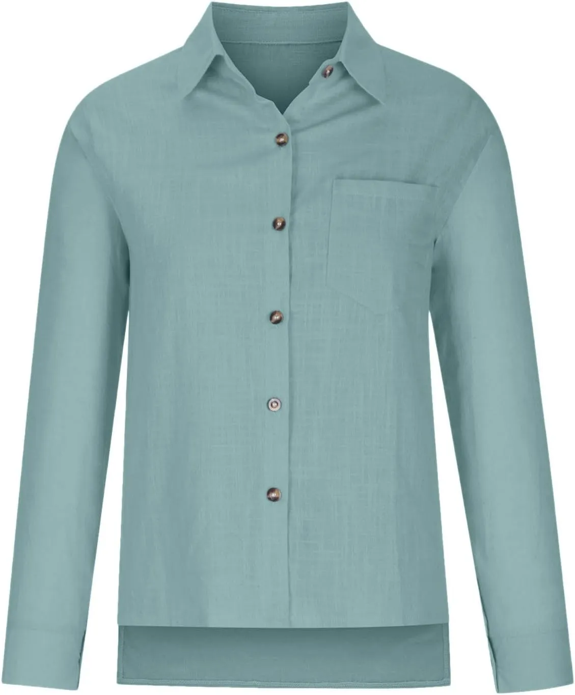 Linen Shirts for Women Summer Long Sleeve Lapel Button Down Shirt Lightweight Gauze Tops Loose Casual Blouses