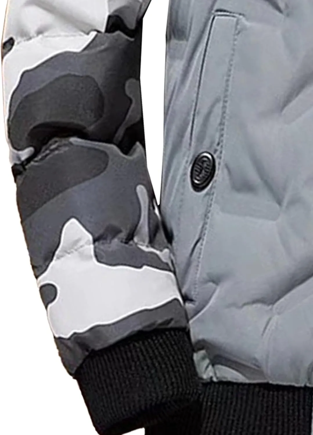Men's Camo Quilted Bomber Jacket Winter Rib Varsity Baseball Jacket Lightweight Windproof Warm Padded Coats