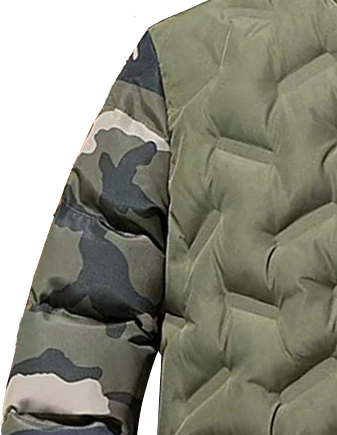 Men's Camo Quilted Bomber Jacket Winter Rib Varsity Baseball Jacket Lightweight Windproof Warm Padded Coats