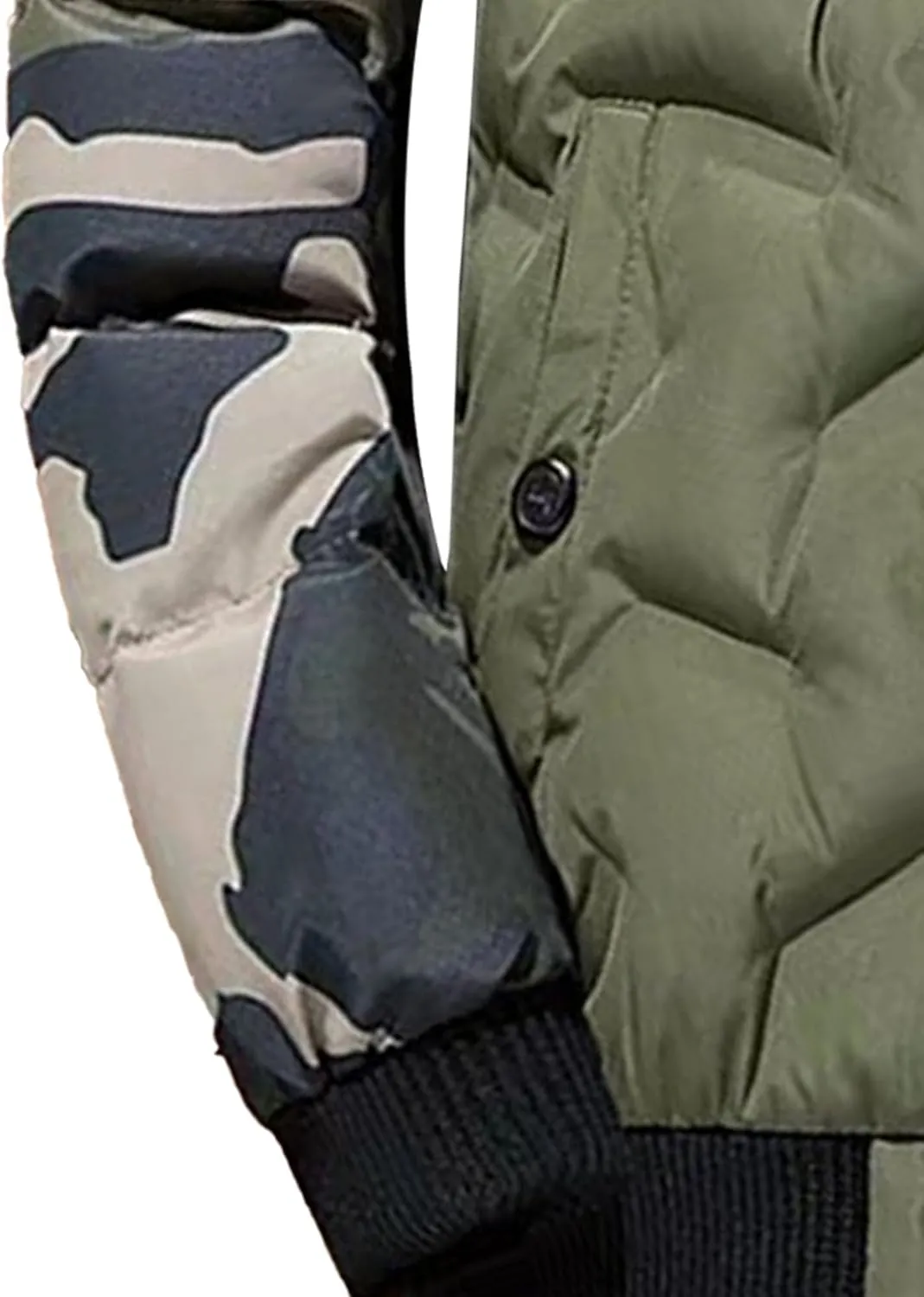 Men's Camo Quilted Bomber Jacket Winter Rib Varsity Baseball Jacket Lightweight Windproof Warm Padded Coats