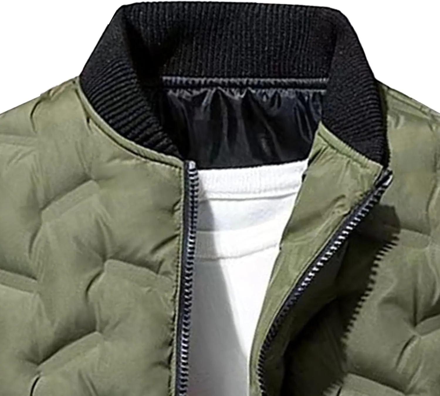 Men's Camo Quilted Bomber Jacket Winter Rib Varsity Baseball Jacket Lightweight Windproof Warm Padded Coats