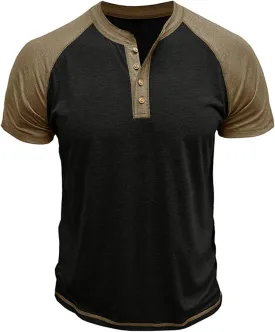 Mens Henley Raglan Short Sleeve T-Shirt Casual Slim Fit Jersey Baseball T Shirts Workout Gym Golf Henley Tee Tops
