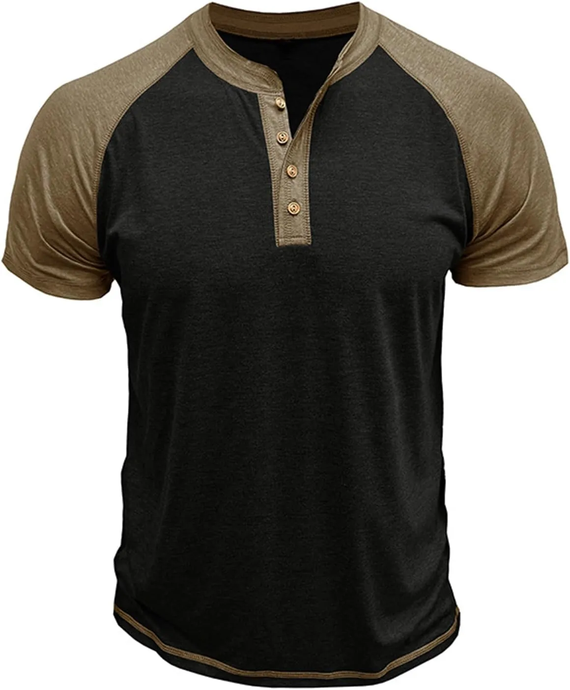 Mens Henley Raglan Short Sleeve T-Shirt Casual Slim Fit Jersey Baseball T Shirts Workout Gym Golf Henley Tee Tops