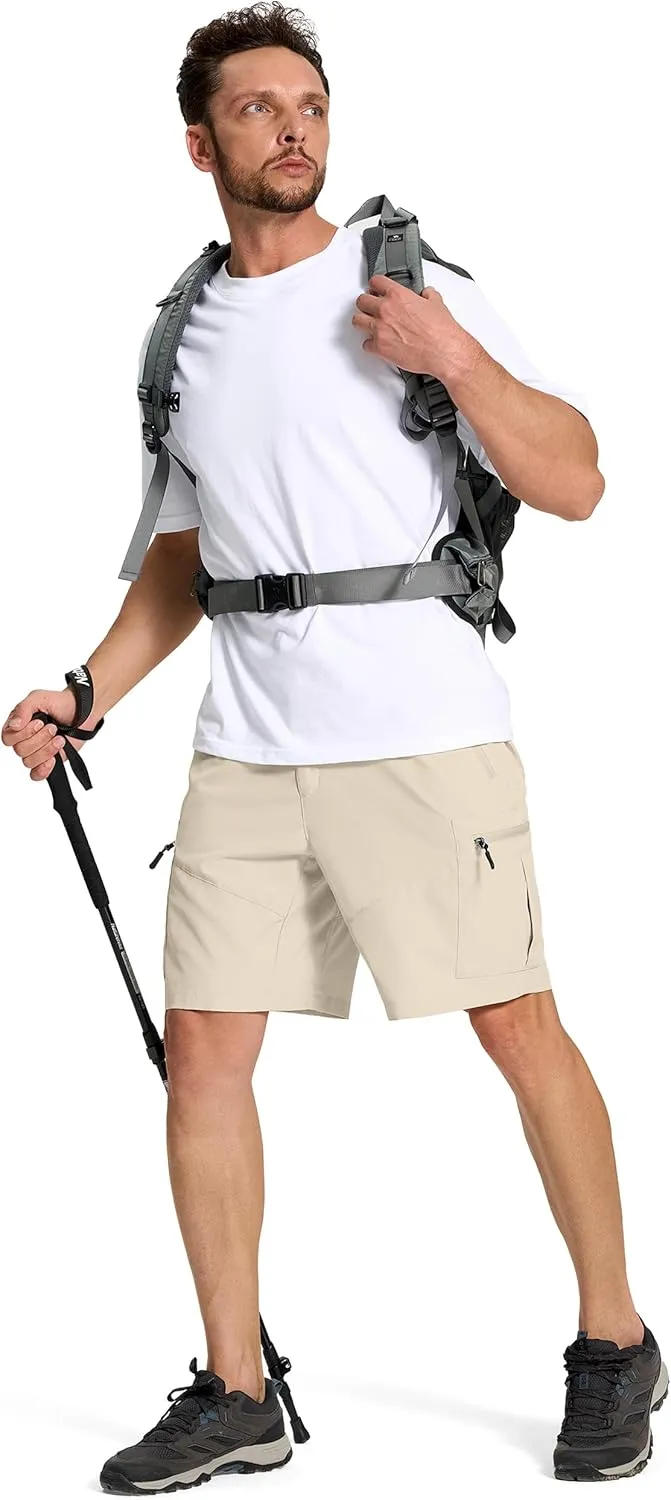 Mens Hiking Cargo Shorts with 6 Zipper Pockets 9" Quick-Dry Lightweight Short for Golf Casual Fishing
