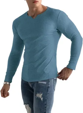 Muscle Cmdr Men's Henley Long&Short Sleeve T-Shirt Slim Fit V Neck Shirts Stretch Tee Casual Underwear Athletic Medium Weight