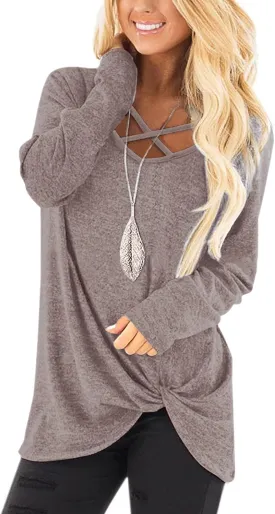 NIASHOT Womens Long Sleeves Tops V Neck Casual Fall Sweaters Shirts