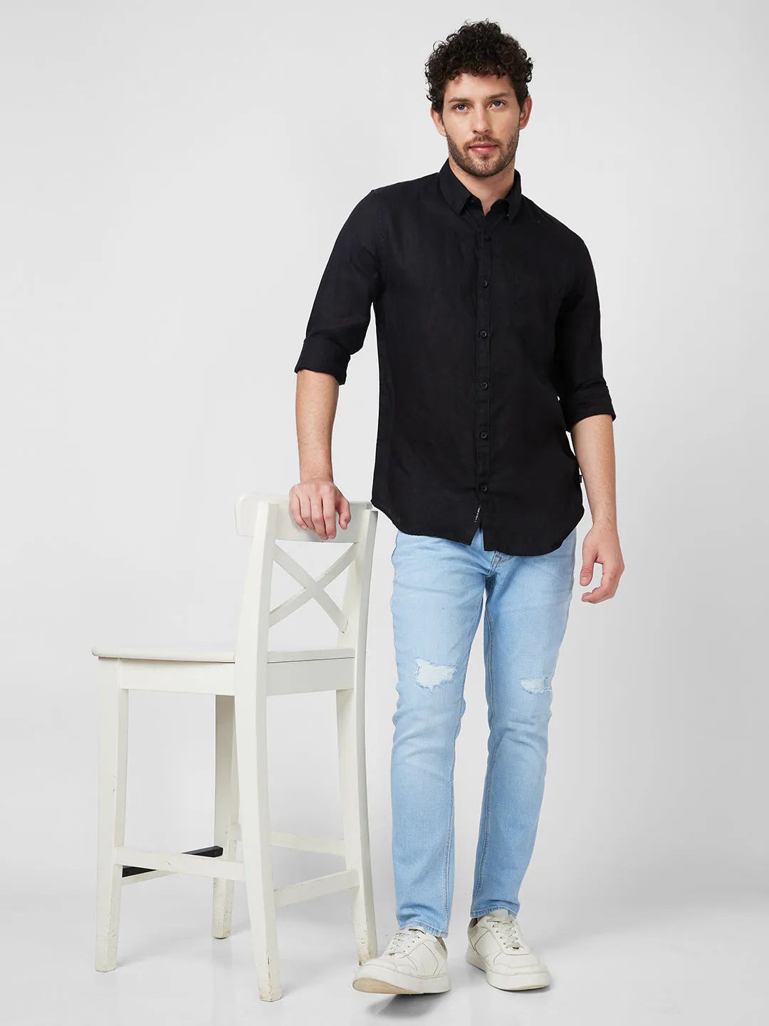 Spykar Full Sleeve Solid Black Shirt For Men