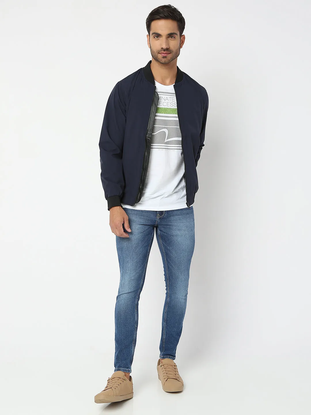 Spykar Men Denim Blue Nylon Regular Fit Jacket