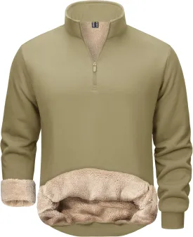 TACVASEN Men's Quarter Zip Sweatshirt Sherpa Lined Fleece Zipper Pullover Heavyweight Winter Warm Cotton Sweater