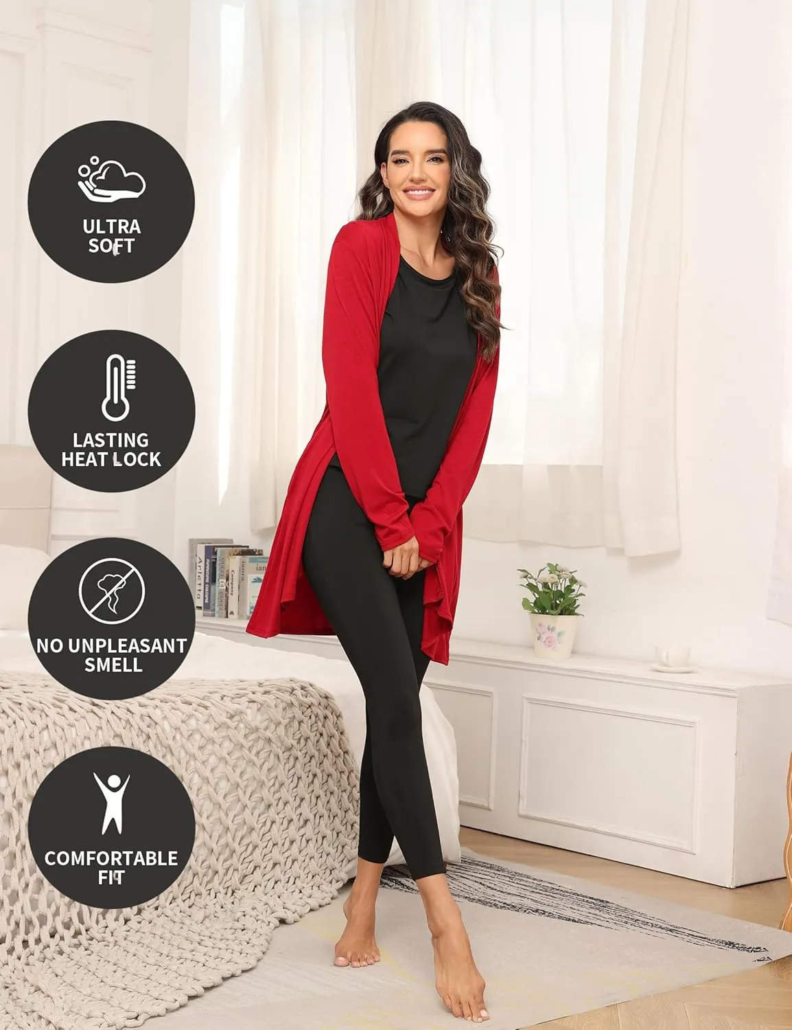 Thermal Underwear for Women Set Long Johns Fleece Lined Soft Cold Weather Warm Base Layer Winter Pajamas Top Bottom