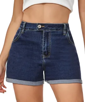 VIPONES Denim Shorts Women Stretchy High Waisted Fold Hem Jean Shorts 3.5 Inch Inseam Casual Summer Hot Shorts