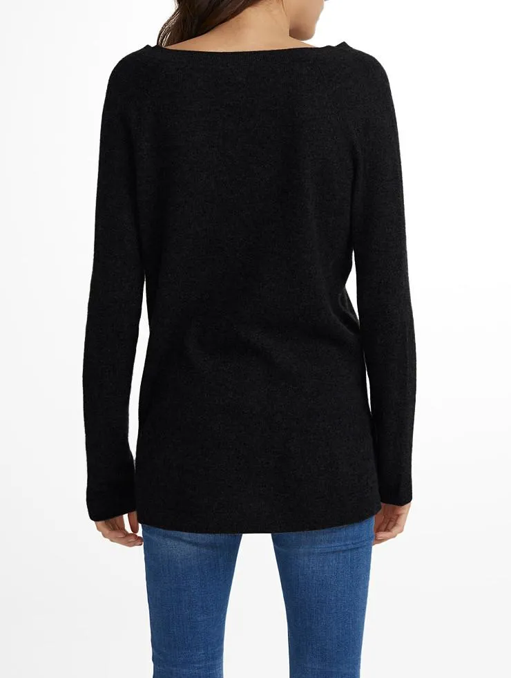 White   Warren - Cashmere Side Slit Vneck Black
