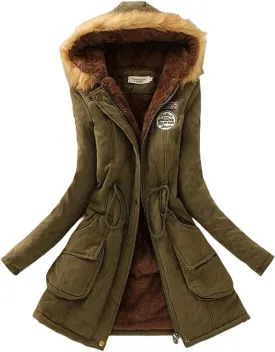 Winter Coats for Women Long Thicken Padded Jacket Fashion Warm Cold Weather Parkas Zip Up Hooded Clothes Plus Size