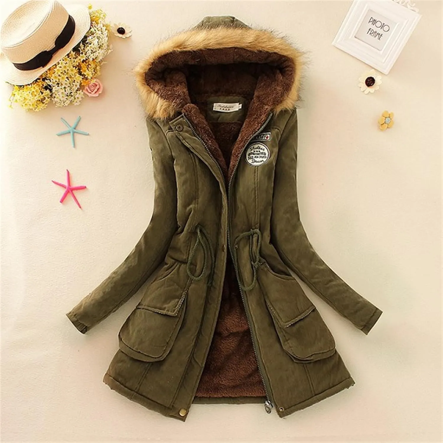 Winter Coats for Women Long Thicken Padded Jacket Fashion Warm Cold Weather Parkas Zip Up Hooded Clothes Plus Size
