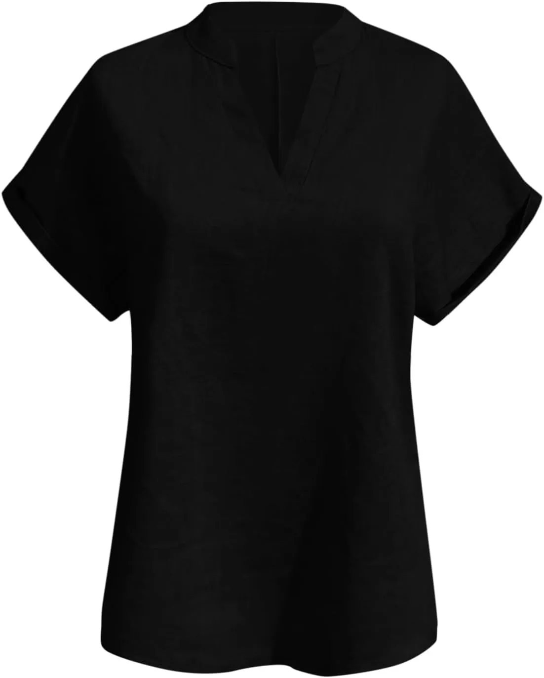 Women Summer Tops V Neck Short Sleeve T Shirts Loose Flowing Tunics Solid Color Casual Shirts Solid Flannel Shirt