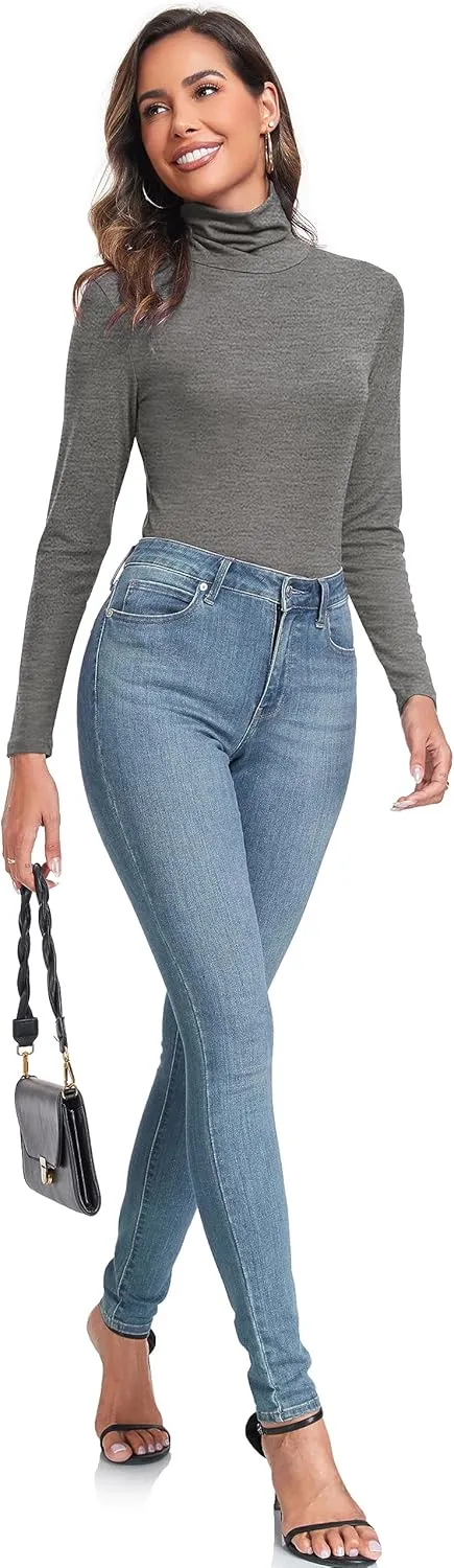 Women's Long Sleeve Casual Lightweight Turtleneck Top Slim Fit Thermal Active Layer Shirts