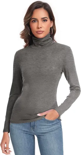 Women's Long Sleeve Casual Lightweight Turtleneck Top Slim Fit Thermal Active Layer Shirts