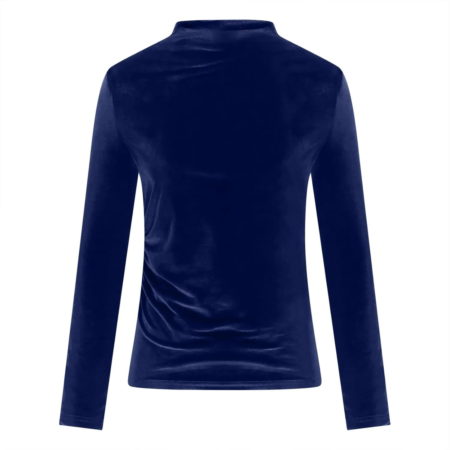 Women's Turtleneck Velvet Blouses Long Sleeve Ruched Slim Fit Shirts Velour Tops Solid Color Casual Pullover Tunics